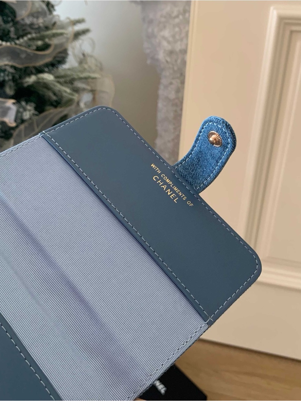 Blue Denim Wallet Phone Case with Embossed CC Logo - Picture 7 of 9